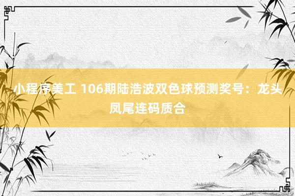 小程序美工 106期陆浩波双色球预测奖号：龙头凤尾连码质合